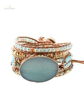 Handmade Natural Stone Crystal Leather Wrap Bracelet Multi-Strand Boho